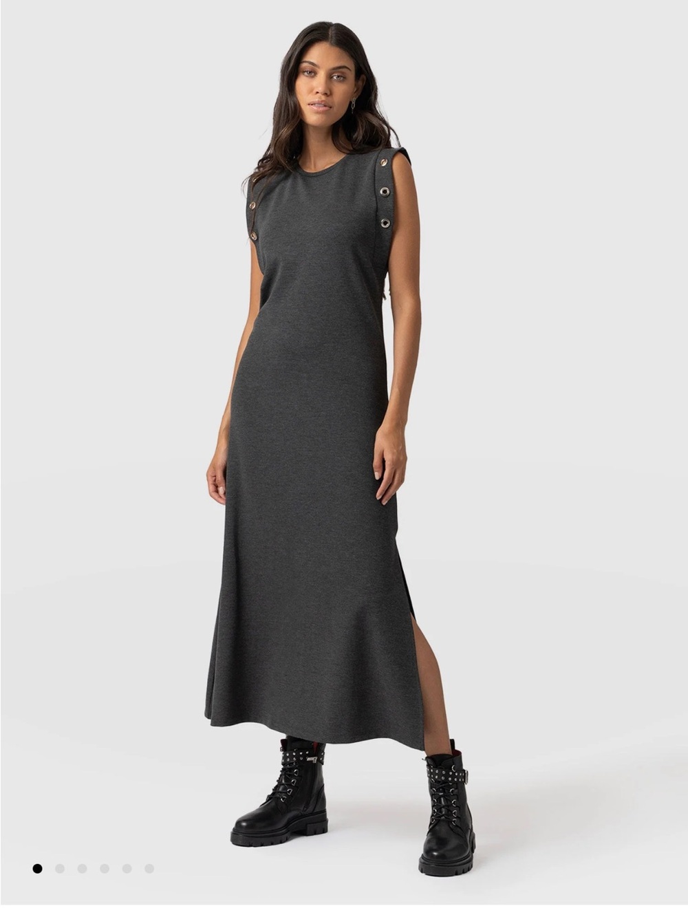 Saint+Sophia Sleeveless Silver Eyelet Maxi Dress - Charcoal NWT